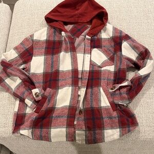 Amazon Red Plaid Hooded Women's Blazer Jacket